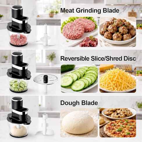 GVODE 12Cup Food Processor,600W Food Chopper,Meat Processor with Glass Bowl | Glass Food Processor for Chopping Meat, Slicing, Shredding, Kneading Dough, Dishwasher Safe, Black in Saudi Arabia