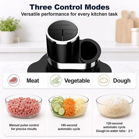 GVODE 12Cup Food Processor,600W Food Chopper,Meat Processor with Glass Bowl | Glass Food Processor for Chopping Meat, Slicing, Shredding, Kneading Dough, Dishwasher Safe, Black in Saudi Arabia