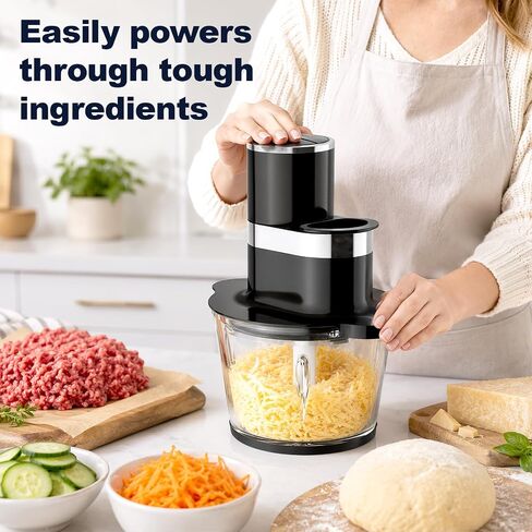 GVODE 12Cup Food Processor,600W Food Chopper,Meat Processor with Glass Bowl | Glass Food Processor for Chopping Meat, Slicing, Shredding, Kneading Dough, Dishwasher Safe, Black in Saudi Arabia