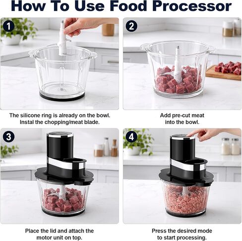 GVODE 12Cup Food Processor,600W Food Chopper,Meat Processor with Glass Bowl | Glass Food Processor for Chopping Meat, Slicing, Shredding, Kneading Dough, Dishwasher Safe, Black in Saudi Arabia