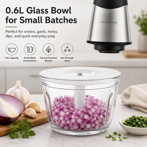 MEGAWISE Food Processor, 800W Electric Meat Grinder with 0.6L Glass Bowl & 1.2L Stainless Steel Bowl, Dual Speed Modes and Bi-Level BladesBlades for Meat, Vegetables, Nuts, Fruits, and Baby Food in Saudi Arabia