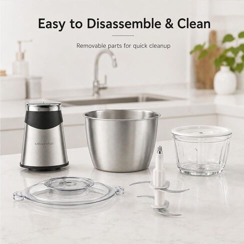 MEGAWISE Food Processor, 800W Electric Meat Grinder with 0.6L Glass Bowl & 1.2L Stainless Steel Bowl, Dual Speed Modes and Bi-Level BladesBlades for Meat, Vegetables, Nuts, Fruits, and Baby Food in Saudi Arabia
