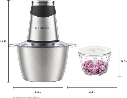 MEGAWISE Food Processor, 800W Electric Meat Grinder with 0.6L Glass Bowl & 1.2L Stainless Steel Bowl, Dual Speed Modes and Bi-Level BladesBlades for Meat, Vegetables, Nuts, Fruits, and Baby Food in Saudi Arabia