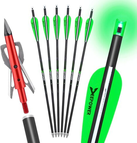 DEEPOWER 6 Pack Crossbow Bolts 20 inch GPI 9.9 with Broadheads 100 Grain and 7.62mm Lighted Nocks Crossbow Arrows for Hunting and Practice in Saudi Arabia