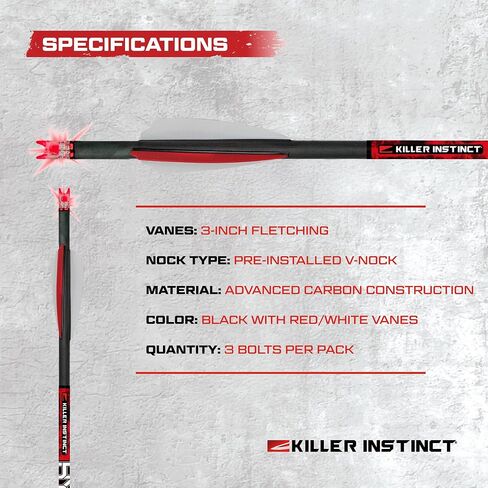 Killer Instinct Lighted HYPR-V 20" Crossbow Bolts 3-Pack - V-Track Nock System 390 Grain with LED Illumination and .003" Straightness | LED Illumination, 003" Straightness, 3-Pack - V-Track Nock System 390 Grain in Saudi Arabia
