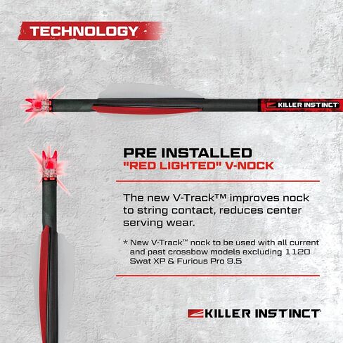 Killer Instinct Lighted HYPR-V 20" Crossbow Bolts 3-Pack - V-Track Nock System 390 Grain with LED Illumination and .003" Straightness | LED Illumination, 003" Straightness, 3-Pack - V-Track Nock System 390 Grain in Saudi Arabia