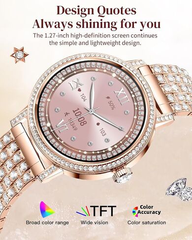 Smart Watches for Women with Diamonds, 1.27'' TFT Smartwatch with Bluetooth Answer/Make Call, Heart Rate Sleep Monitor, 100+ Sport Modes Fitness Tracker, Women’s Smart Watch for Android Phones（Gold） in Saudi Arabia