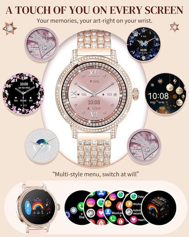 Smart Watches for Women with Diamonds, 1.27'' TFT Smartwatch with Bluetooth Answer/Make Call, Heart Rate Sleep Monitor, 100+ Sport Modes Fitness Tracker, Women’s Smart Watch for Android Phones（Gold） in Saudi Arabia