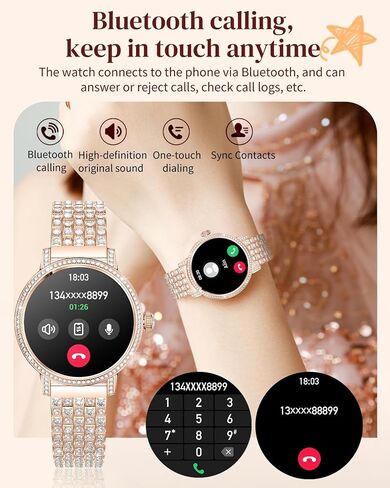 Smart Watches for Women with Diamonds, 1.27'' TFT Smartwatch with Bluetooth Answer/Make Call, Heart Rate Sleep Monitor, 100+ Sport Modes Fitness Tracker, Women’s Smart Watch for Android Phones（Gold） in Saudi Arabia