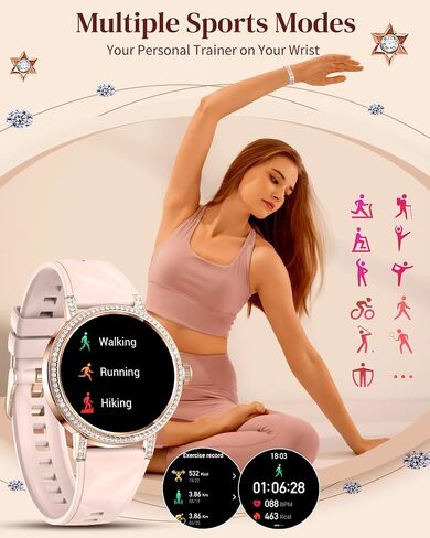 Smart Watches for Women with Diamonds, 1.27'' TFT Smartwatch with Bluetooth Answer/Make Call, Heart Rate Sleep Monitor, 100+ Sport Modes Fitness Tracker, Women’s Smart Watch for Android Phones（Gold） in Saudi Arabia
