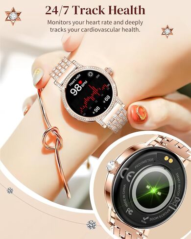 Smart Watches for Women with Diamonds, 1.27'' TFT Smartwatch with Bluetooth Answer/Make Call, Heart Rate Sleep Monitor, 100+ Sport Modes Fitness Tracker, Women’s Smart Watch for Android Phones（Gold） in Saudi Arabia