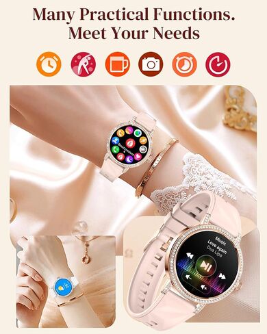 Smart Watches for Women with Diamonds, 1.27'' TFT Smartwatch with Bluetooth Answer/Make Call, Heart Rate Sleep Monitor, 100+ Sport Modes Fitness Tracker, Women’s Smart Watch for Android Phones（Gold） in Saudi Arabia
