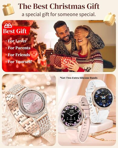Smart Watches for Women with Diamonds, 1.27'' TFT Smartwatch with Bluetooth Answer/Make Call, Heart Rate Sleep Monitor, 100+ Sport Modes Fitness Tracker, Women’s Smart Watch for Android Phones（Gold） in Saudi Arabia