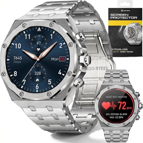 ALPHAGEAR Chief Smartwatch for Men, Premium Hex Bezel Metal Smart Watch, 1.43" AMOLED Display, 14-Day Battery, Bluetooth Calling, Stainless Steel, Water Resistant, for Android iPhone (Dark Gray) in Saudi Arabia