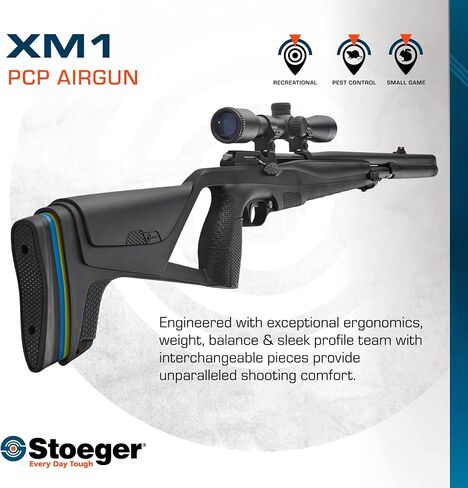 Stoeger XM1 .177 Caliber PCP Air Rifle with 4x32 Scope, 1200 FPS | Powerful Hunting Style Air Rifle, 4x32 Scope, Fiber Optic Sights, Quiet Shooting, Customizable Fit in Saudi Arabia