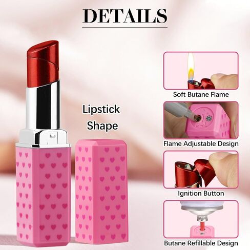 Cute Lipstick Lighter - Refillable Adjustable Soft Flame Butane Lighter, Pocket Lighter Delicate Gift for Women, Girls on Birthday, Anniversary, Parties (2Pcs Without Butane) in Saudi Arabia