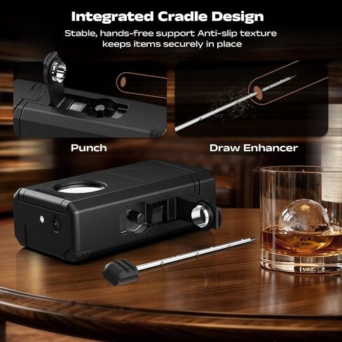 6-in-1 Windproof Triple Jet Flame Butane Torch Lighter with V-Shape Shear,Punch and Hold, Adjustable Refillable Lighter with Draw Enhancer Tool for Candle, BBQ, Camping and Outdoor, Travel Use in Saudi Arabia