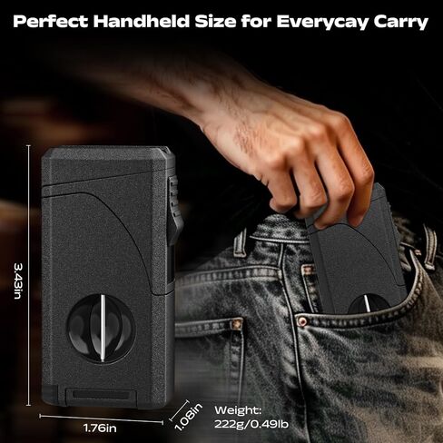 6-in-1 Windproof Triple Jet Flame Butane Torch Lighter with V-Shape Shear,Punch and Hold, Adjustable Refillable Lighter with Draw Enhancer Tool for Candle, BBQ, Camping and Outdoor, Travel Use in Saudi Arabia