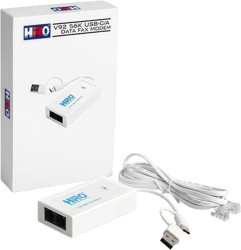 HiRO H50371 V92 56K USB-C/A Data Fax Modem: Windows 11 10 8 7 Plug n Play, Driverless, Dual Interface, Dual RJ-11 Ports, Built-in Buzzer, Compatible with Windows Fax Scan, Support Caller ID (USA Only) in Saudi Arabia