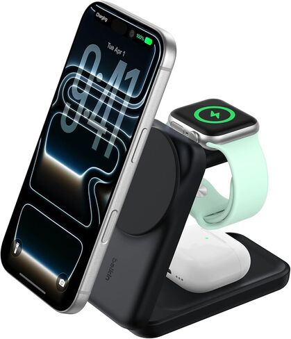 محطة شحن سريعة بيلكين Qi2.2 25 وات لاسلكية 3 في 1 لهاتف iPhone | شحن سريع، متوافق مع MagSafe، iPhone 17/16/15، Apple Watch، AirPods، شاحن سفر، مغناطيسي in Kuwait