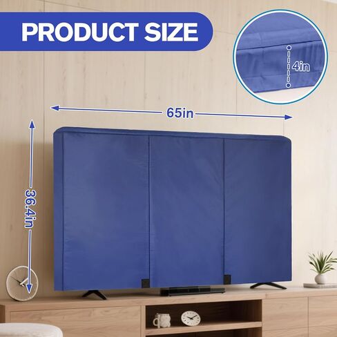 60"-65" Waterproof TV Cover for Moving 0.25 Inch Thick Screen Protector | Blue Oxford Tear Resistance TV Screen Cover with Foam Filling and Bottom Strap for House Moving, Storing in Saudi Arabia