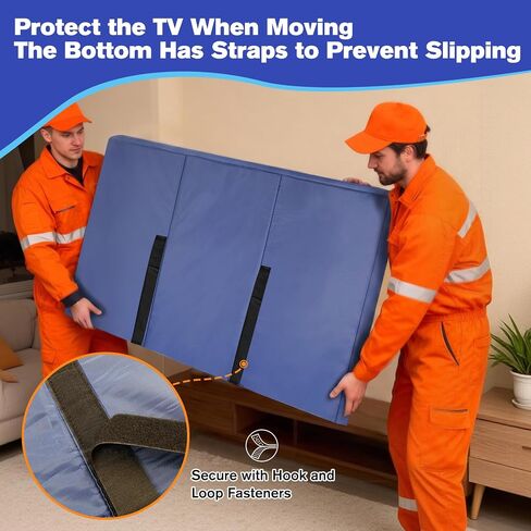 60"-65" Waterproof TV Cover for Moving 0.25 Inch Thick Screen Protector | Blue Oxford Tear Resistance TV Screen Cover with Foam Filling and Bottom Strap for House Moving, Storing in Saudi Arabia