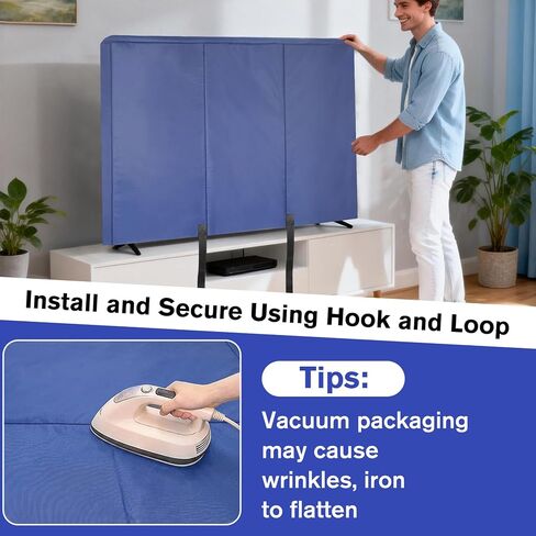 60"-65" Waterproof TV Cover for Moving 0.25 Inch Thick Screen Protector | Blue Oxford Tear Resistance TV Screen Cover with Foam Filling and Bottom Strap for House Moving, Storing in Saudi Arabia