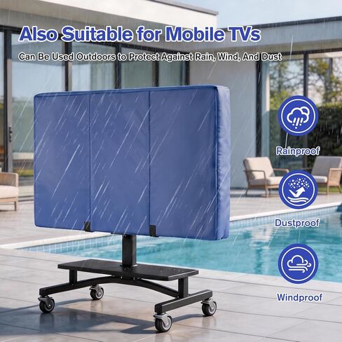 60"-65" Waterproof TV Cover for Moving 0.25 Inch Thick Screen Protector | Blue Oxford Tear Resistance TV Screen Cover with Foam Filling and Bottom Strap for House Moving, Storing in Saudi Arabia