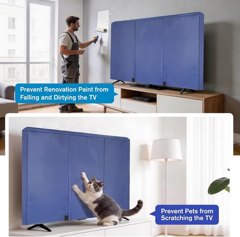 60"-65" Waterproof TV Cover for Moving 0.25 Inch Thick Screen Protector | Blue Oxford Tear Resistance TV Screen Cover with Foam Filling and Bottom Strap for House Moving, Storing in Saudi Arabia