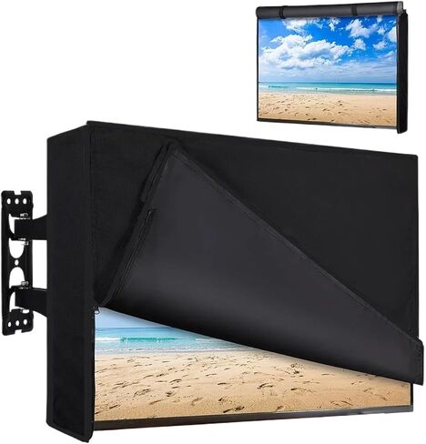 Outdoor TV Cover With Roll Up Front Flat Zipper Weatherproof For Outside LED LCD Screen 100" 90 85 75 65 55 Inch(Black,TV100in(226x134x13)) in Saudi Arabia