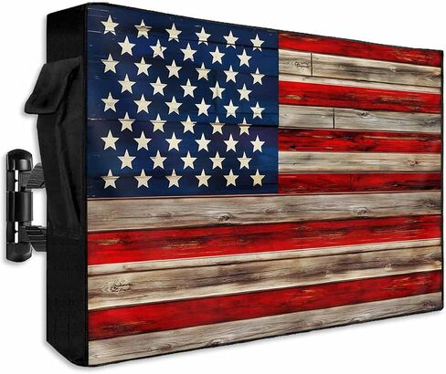 Western Texas Star Outdoor TV Cover 52-55 Inch Weatherproof, Country Outdoor TV Enclosure with Zipper & Roll Up Front Flap, Blue White Red Wood Waterproof TV Covers for Outside Flat Screen TV in Saudi Arabia