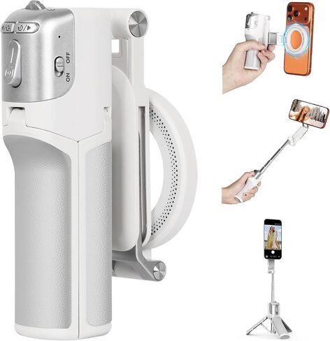 Magnetic Mini Selfie Stick Tripod for iPhone & Android, [MAX 19"] [Pocket 4.5"] Zoomable Phone Tripod with Detachable Wireless Remote & Ergonomic Grip for Travel TikTok Vlogging (Up-White) in Kuwait