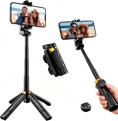 Mini Selfie Stick Tripod, 4" Pocket-Sized Selfie Stick with Bluetooth Remote, 4-Leg Reinforced Stand, 360° Rotation, 3.8 oz Lightweight for iPhone/Android, Ideal for Travel/Live Stream/Vlog in Saudi Arabia