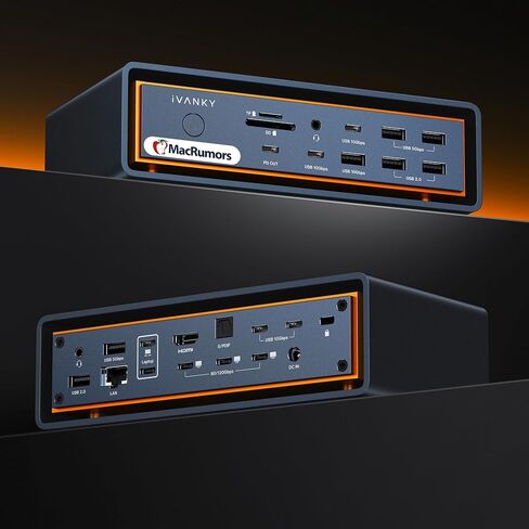قاعدة iVANKY FusionDock Max 2 المُحدثة 23 في 1 من Intel Thunderbolt 5 | Triple 6K@60 هرتز، 3*TB5 للتنزيل، 120 جيجابت في الثانية، فقط لجهاز Mac M1-M5 Pro/Max، 6*10 جيجابت في الثانية، 140 وات PD، 2.5 جيجابت إيثرنت (غير متوافق مع Windows) in Kuwait