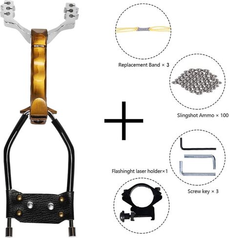 KEVENZ Stainless Steel Wrist Rocket Slingshot, High Velocity Outdoor Hunting Catapult with 3 Rubber Bands and 100 Extra Slingshot Ammo-Golden in Saudi Arabia