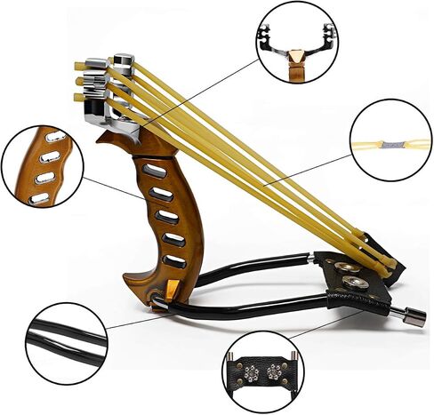 KEVENZ Stainless Steel Wrist Rocket Slingshot, High Velocity Outdoor Hunting Catapult with 3 Rubber Bands and 100 Extra Slingshot Ammo-Golden in Saudi Arabia