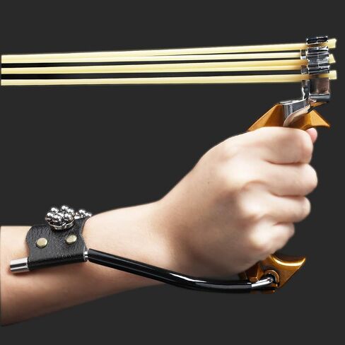 KEVENZ Stainless Steel Wrist Rocket Slingshot, High Velocity Outdoor Hunting Catapult with 3 Rubber Bands and 100 Extra Slingshot Ammo-Golden in Saudi Arabia