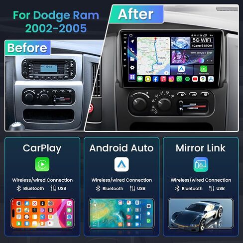 4 + 64GB ROM Android 15 Car Radio for Dodge Ram 1500 2500 3500 2002-2005 | 9 Inch 1280x800 IPS Touchscreen Stereo Upgrade Wireless CarPlay Android Auto Bluetooth 5G WIFI GPS FM Backup Camera in Saudi Arabia
