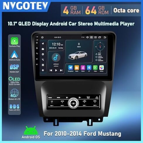 راديو سيارة لسيارة Ford Mustang 2010-2014، ثماني النواة، ذاكرة الوصول العشوائي 4 جيجابايت، 64 جيجابايت ذاكرة الوصول العشوائي، CarPlay اللاسلكي وAndroid Auto SWC GPS Navi WiFi/4G AM/FM/RDS بلوتوث (تيار متردد يدوي فقط) + مجموعة أسلاك متطابقة in Kuwait