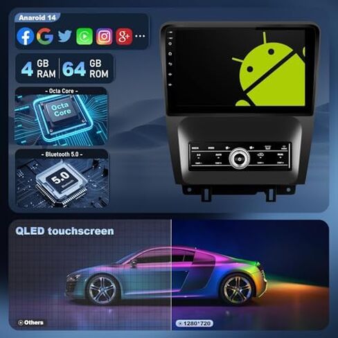 راديو سيارة لسيارة Ford Mustang 2010-2014، ثماني النواة، ذاكرة الوصول العشوائي 4 جيجابايت، 64 جيجابايت ذاكرة الوصول العشوائي، CarPlay اللاسلكي وAndroid Auto SWC GPS Navi WiFi/4G AM/FM/RDS بلوتوث (تيار متردد يدوي فقط) + مجموعة أسلاك متطابقة in Kuwait
