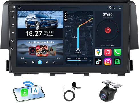 راديو سيارة 8 النواة لهوندا سيفيك 2016-2021: شاشة لمس عالية الدقة مقاس 9 بوصات مع نظام Carplay اللاسلكي Android Auto GPS Bluetooth FM 36EQ DSP RDS SWC Mirror Link، 1080P كاميرا احتياطية in Kuwait