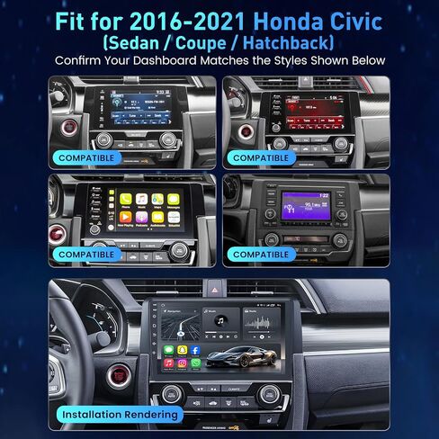 راديو سيارة 8 النواة لهوندا سيفيك 2016-2021: شاشة لمس عالية الدقة مقاس 9 بوصات مع نظام Carplay اللاسلكي Android Auto GPS Bluetooth FM 36EQ DSP RDS SWC Mirror Link، 1080P كاميرا احتياطية in Kuwait