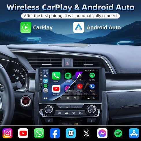 راديو سيارة 8 النواة لهوندا سيفيك 2016-2021: شاشة لمس عالية الدقة مقاس 9 بوصات مع نظام Carplay اللاسلكي Android Auto GPS Bluetooth FM 36EQ DSP RDS SWC Mirror Link، 1080P كاميرا احتياطية in Kuwait