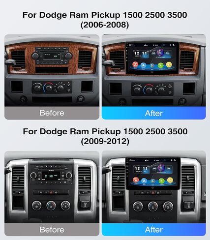 10 inch Touchscreen Car Stereo Radio for Dodge Ram 1500 2500 3500 2006-2012 Replacement Dash Kit w/Wired Wireless CarPlay Android Auto Navigation Linux Head Unit in Saudi Arabia