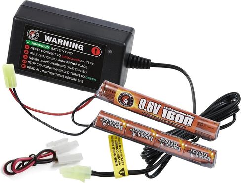 Lancer Tactical Airsoft Nimh Battery Pack with Smart Charger, 9.6v 1600 mAh Tamiya Connector Nunchuck with Compact Smart Charger for 8.4v - 9.6v NiMh Airsoft AEG Batteries in Saudi Arabia