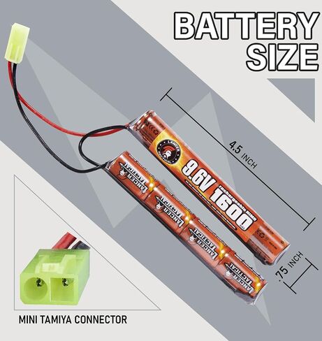 Lancer Tactical Airsoft Nimh Battery Pack with Smart Charger, 9.6v 1600 mAh Tamiya Connector Nunchuck with Compact Smart Charger for 8.4v - 9.6v NiMh Airsoft AEG Batteries in Saudi Arabia