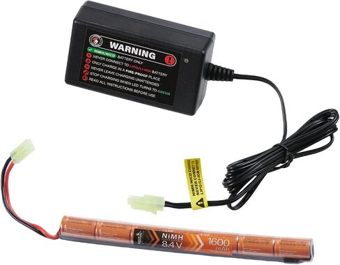 Lancer Tactical Nimh Battery Pack with Charger, 8.4V 1600 mAh Tamiya Connector Stick with Compact Smart Charger for 8.4v - 9.6v NiMh Airsoft AEG Batteries in Saudi Arabia