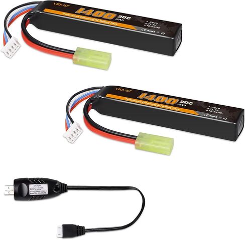 3S Airsoft Battery 30C(Burst 60C) 11.1V 1400mAh Mini Tamiya Plug with 11.1V USB Charger Fit for Most Airsoft Model Guns Gel Water Bead Blaster 2PACK in Saudi Arabia