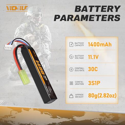 3S Airsoft Battery 30C(Burst 60C) 11.1V 1400mAh Mini Tamiya Plug with 11.1V USB Charger Fit for Most Airsoft Model Guns Gel Water Bead Blaster 2PACK in Saudi Arabia
