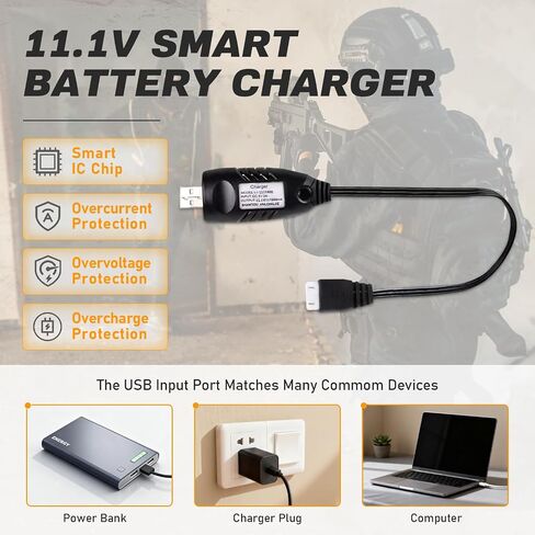 3S Airsoft Battery 30C(Burst 60C) 11.1V 1400mAh Mini Tamiya Plug with 11.1V USB Charger Fit for Most Airsoft Model Guns Gel Water Bead Blaster 2PACK in Saudi Arabia